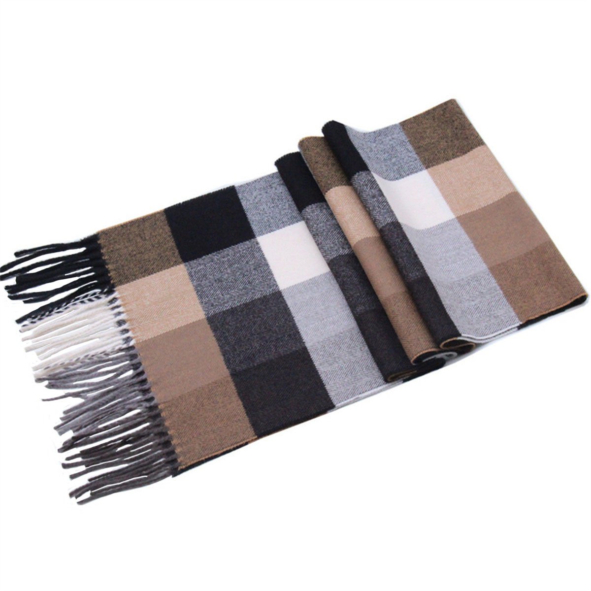 Lucky Leaf Women Men Winter Cozy Wool Warm Tartan Checked Plaid Wrap Scarf (Black Coffee Plaid)