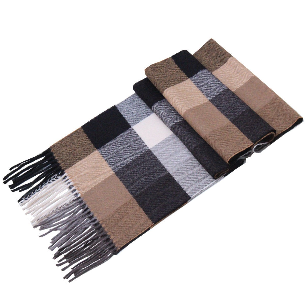 Lucky Leaf Women Men Winter Cozy Wool Warm Tartan Checked Plaid Wrap Scarf (Black Coffee Plaid)