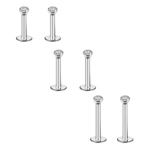 CrazyPiercing 6Pcs 16G 6-10MM Stainless Steel Lip Rings Nose Studs Piercing Internally Threaded