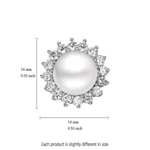 Sunshine 925 Sterling Silver Pearl Earrings Stud AAA Zirconia 9mm Freshwater Pearl Jewelry for women (Earrings)