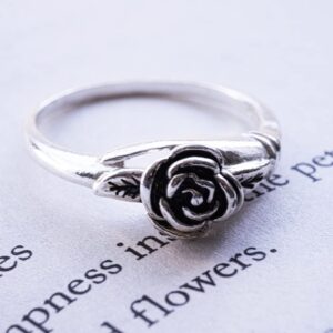 Hoops & Loops Sterling Silver Oxidized Flower Rose Ring, Size 6