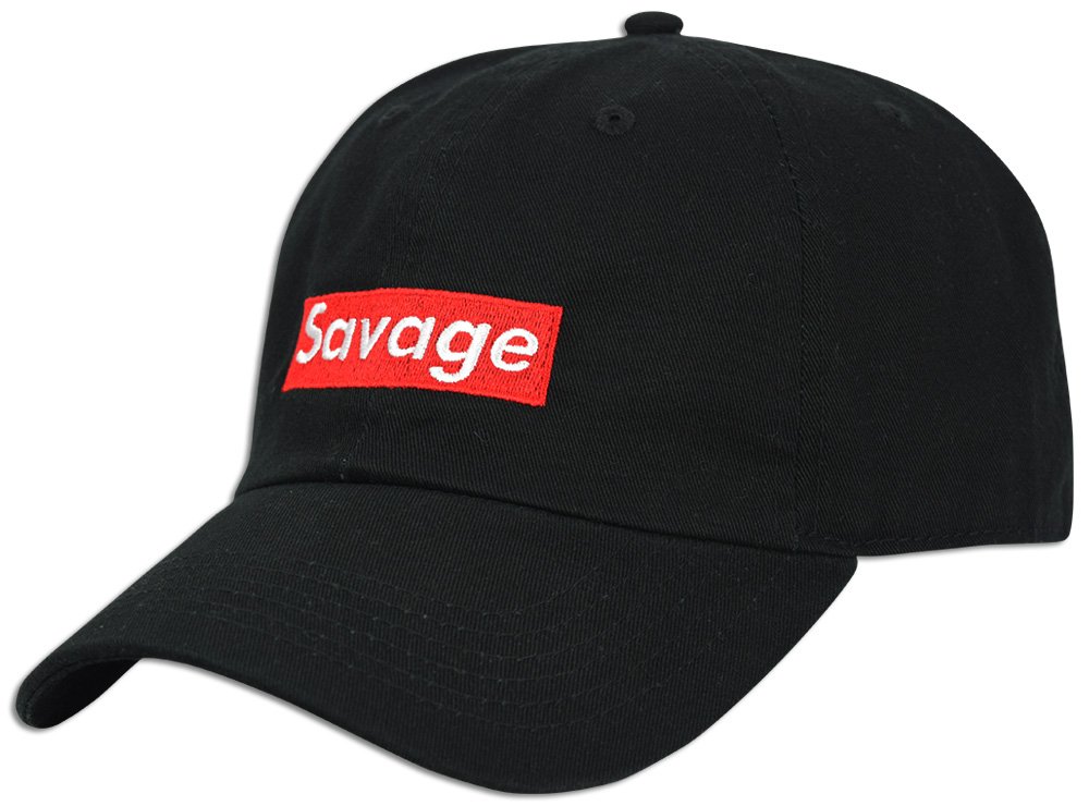 JLGUSA Savage Embroidered Dad Cap Hat Adjustable Polo Style Unconstructed (Black)