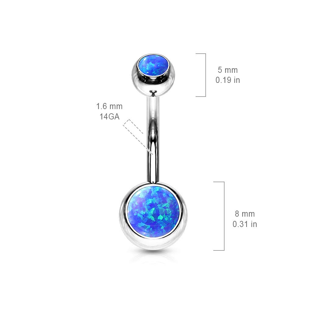 Pierced Owl 14GA 316L Stainless Steel Double Synthetic Opal Belly Button Ring (White)