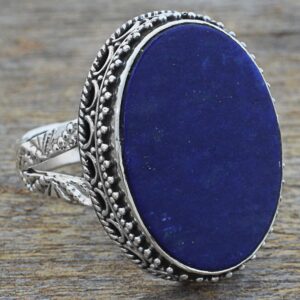 NOVICA Artisan Handmade .925 Sterling Silver Lapis Lazuli Cocktail Ring Blue Oval India River side Birthstone [1 in L x 0.8 in W x 0.2 in H] 'Pool of Memories'