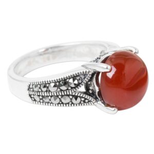 NOVICA Artisan Handmade .925 Sterling Silver Carnelian Single Stone Ring Marcasite Thai Style Orange Grey Red Thailand Birthstone 'Marigold'