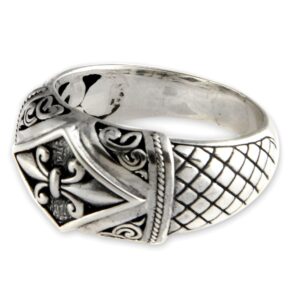 novica artisan handmade sterling silver ring indonesian domed no stone [crownbezel 0.7 in l x 0.4 in w x 0.2 in h band width 4 mm w] ' fleur de lis'