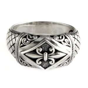 NOVICA Artisan Handmade Sterling Silver Ring Indonesian Domed No Stone [crownbezel 0.7 in L x 0.4 in W x 0.2 in H Band Width 4 mm W] ' Fleur De Lis'