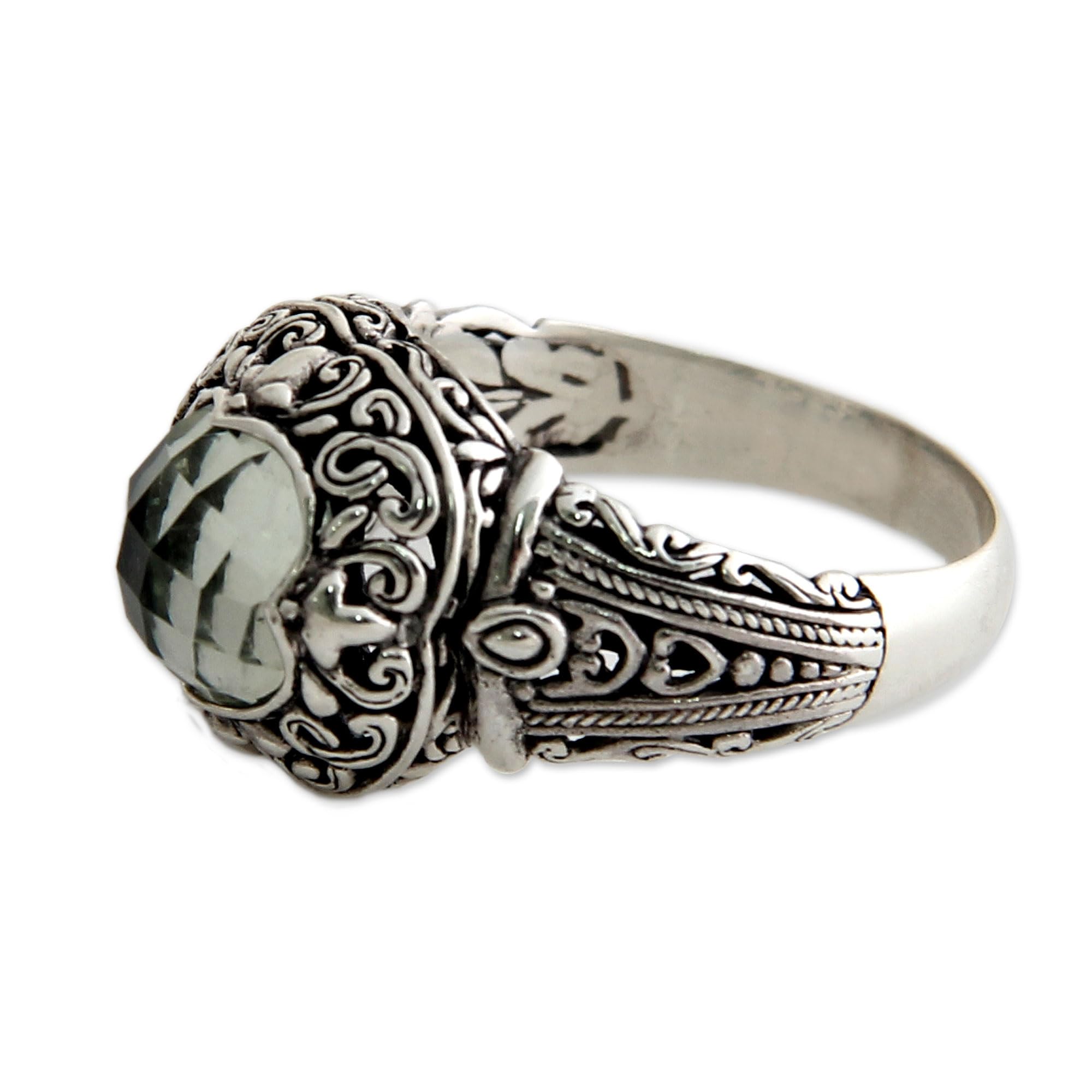 NOVICA Artisan Handmade Prasiolite Ring Sterling Silver Cocktail Green Single Stone Indonesia [crownbezel 0.6 in L x 0.6 in W x 0.4 in H Band Width 3 mm W] ' Nature' S Divinity'