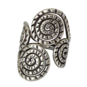 novica artisan handmade sterling silver wrap ring fair trade no stone thailand bohemian [band width 4 mm w ring front 1.2 in w] ' spiral of love'