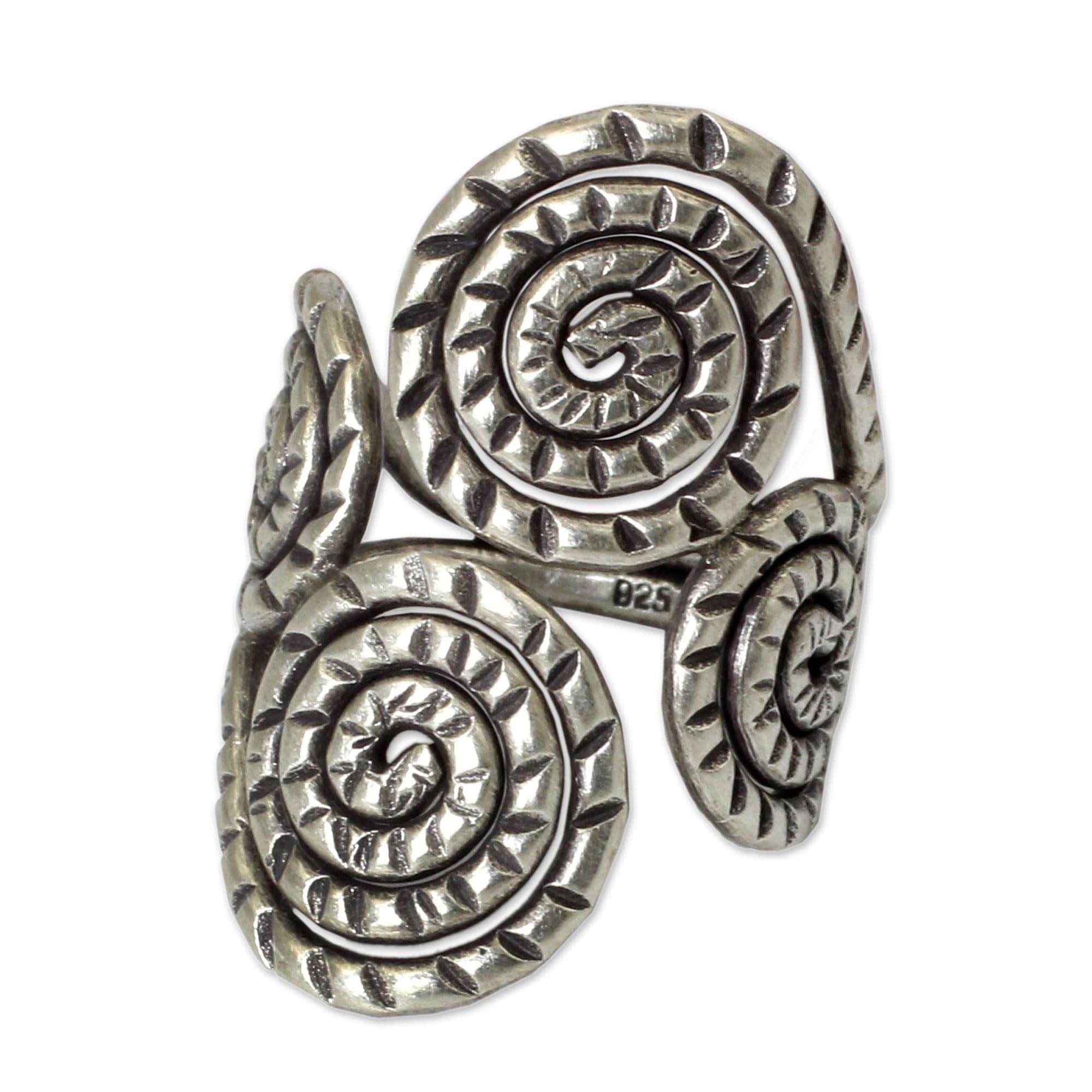 NOVICA Artisan Handmade Sterling Silver Wrap Ring Fair Trade No Stone Thailand Bohemian [band Width 4 mm W Ring Front 1.2 in W] ' Spiral of Love'