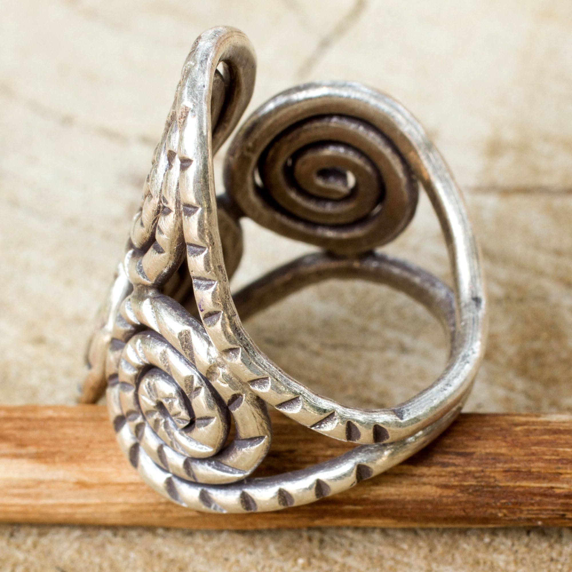 NOVICA Artisan Handmade Sterling Silver Wrap Ring Fair Trade No Stone Thailand Bohemian [band Width 4 mm W Ring Front 1.2 in W] ' Spiral of Love'