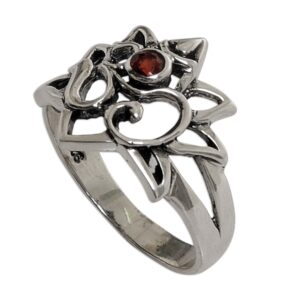 NOVICA Artisan Handmade Garnet Cocktail Ring .925 Sterling Silver from Indonesia Red Thought Meditation Yoga Birthstone Spiritual Inspirational 'Jeweled Om'