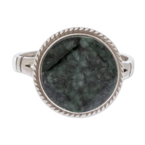 novica artisan handmade jade cocktail ring sterling silver green guatemala cypress good luck [crownbezel 0.6 in l x 0.6 in w x 0.2 in h band width 3 mm w] ' square circle'