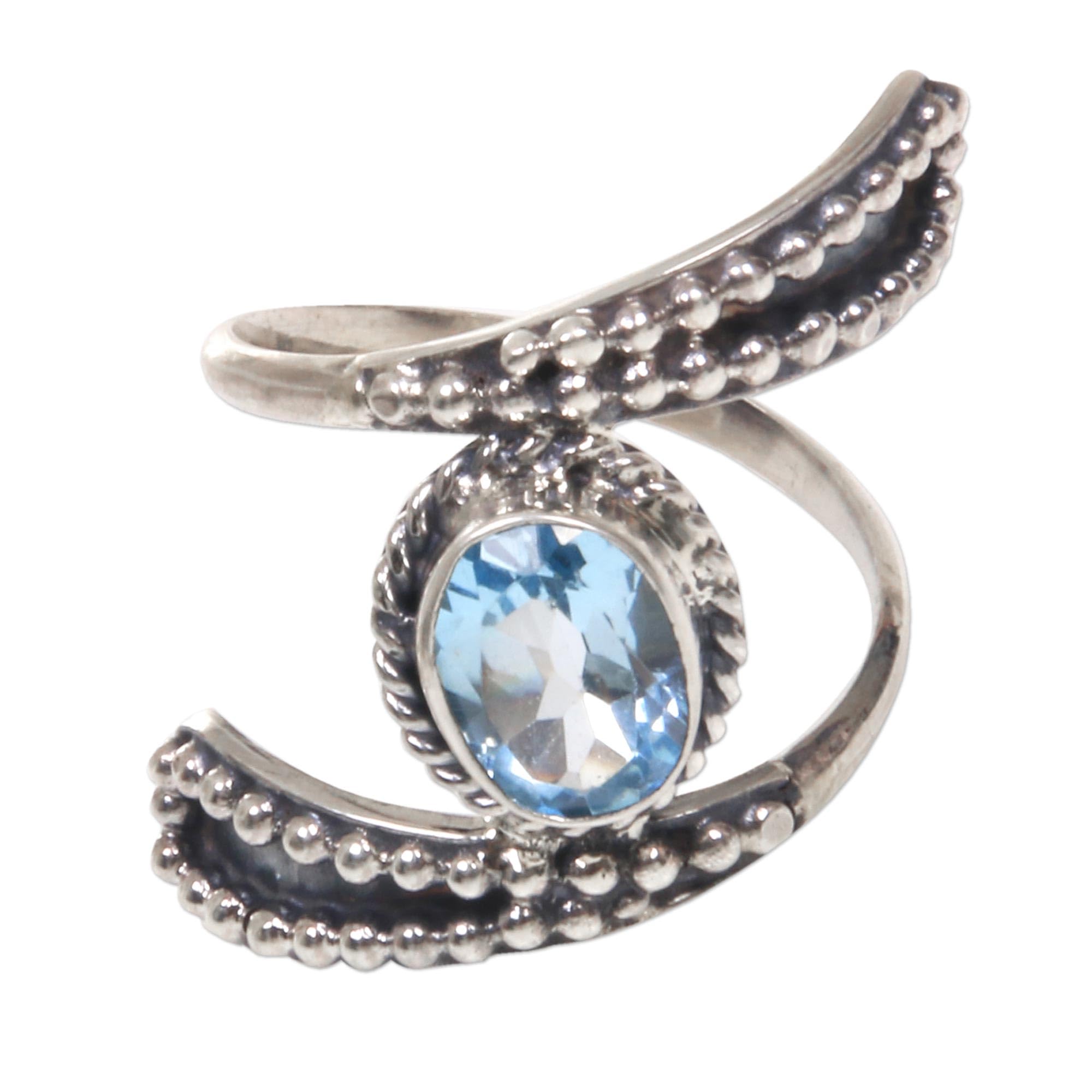 NOVICA Blue Topaz .925 Sterling Silver Cocktail Ring, 'Blue Melodies'