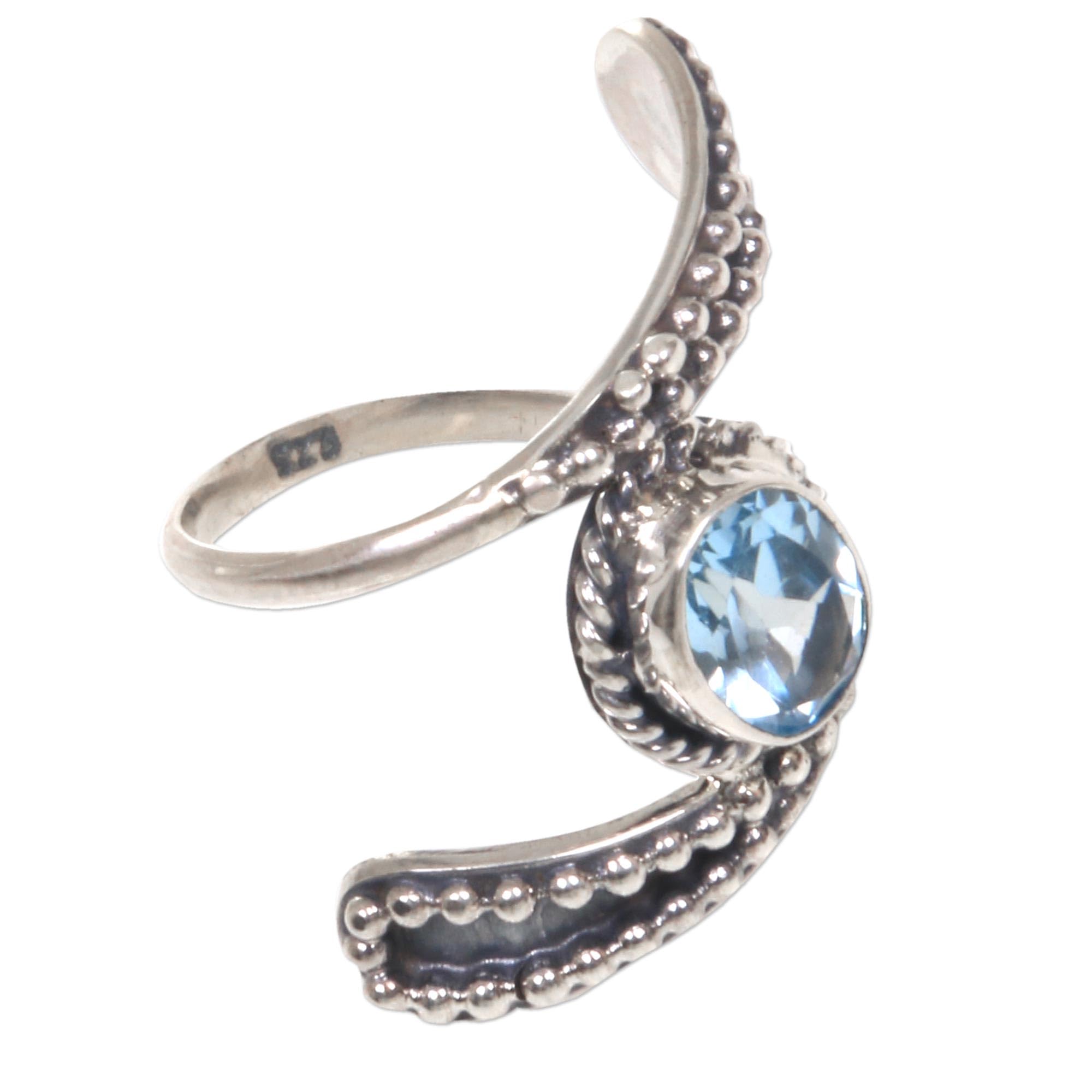 NOVICA Blue Topaz .925 Sterling Silver Cocktail Ring, 'Blue Melodies'