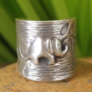 NOVICA Artisan Handmade Sterling Silver Wrap Ring Fair Trade Elephant Theme No Stone Thailand Aluminum Gray Glacier Grey Animal Themed [ring Front 0.7 in W Band Width 4 mm W] ' Thai Forest Elephant'