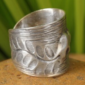 NOVICA Artisan Handmade Sterling Silver Wrap Ring Fair Trade Elephant Theme No Stone Thailand Aluminum Gray Glacier Grey Animal Themed [ring Front 0.7 in W Band Width 4 mm W] ' Thai Forest Elephant'