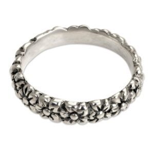 NOVICA Artisan Handmade Sterling Silver Flower Ring Floral Band No Stone Indonesia [0.2 in W] ' Silver Garland'