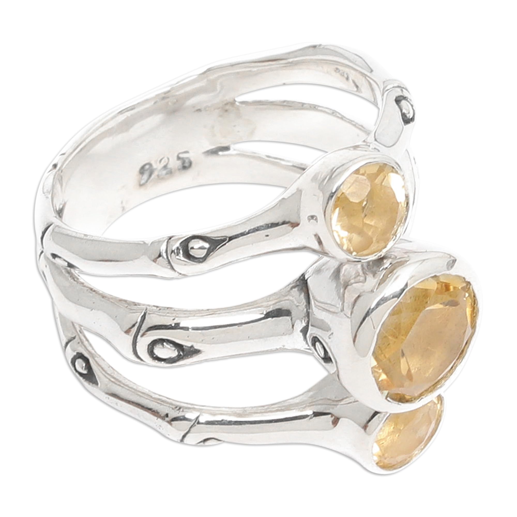 NOVICA Artisan Handmade Citrine Multistone Ring Sterling Silver Indonesia Yellow Cocktail Spicy Mustard Primrose Leaf Tree Birthstone [ring Front 0.8 in L x 0.4 in W x 0.4 in H Band Width 7 mm W] '