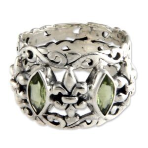 NOVICA Artisan Handmade Peridot Multistone Ring Sterling Silver from Indonesia Green Band Birthstone [ring Front 0.6 in L x 0.8 in W x 0.1 in H Band Width 9 mm W] ' Splendor in Green'