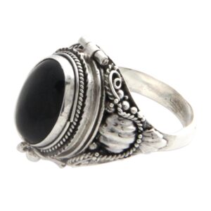 novica artisan handmade onyx cocktail ring sterling silver with top compartment black locket indonesia birthstone [crownbezel 0.5 in l x 0.8 in w x 0.4 in h band width 3 mm w] ' goth secrets'