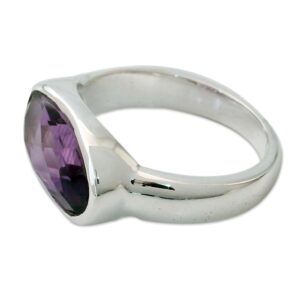 NOVICA Artisan Handmade Amethyst Cocktail Ring Three Carat Sterling Silver Purple Single Stone India Birthstone [crownbezel 0.6 in L x 0.3 in W x 0.2 in H Band Width 2 mm W] ' Purple Crown'