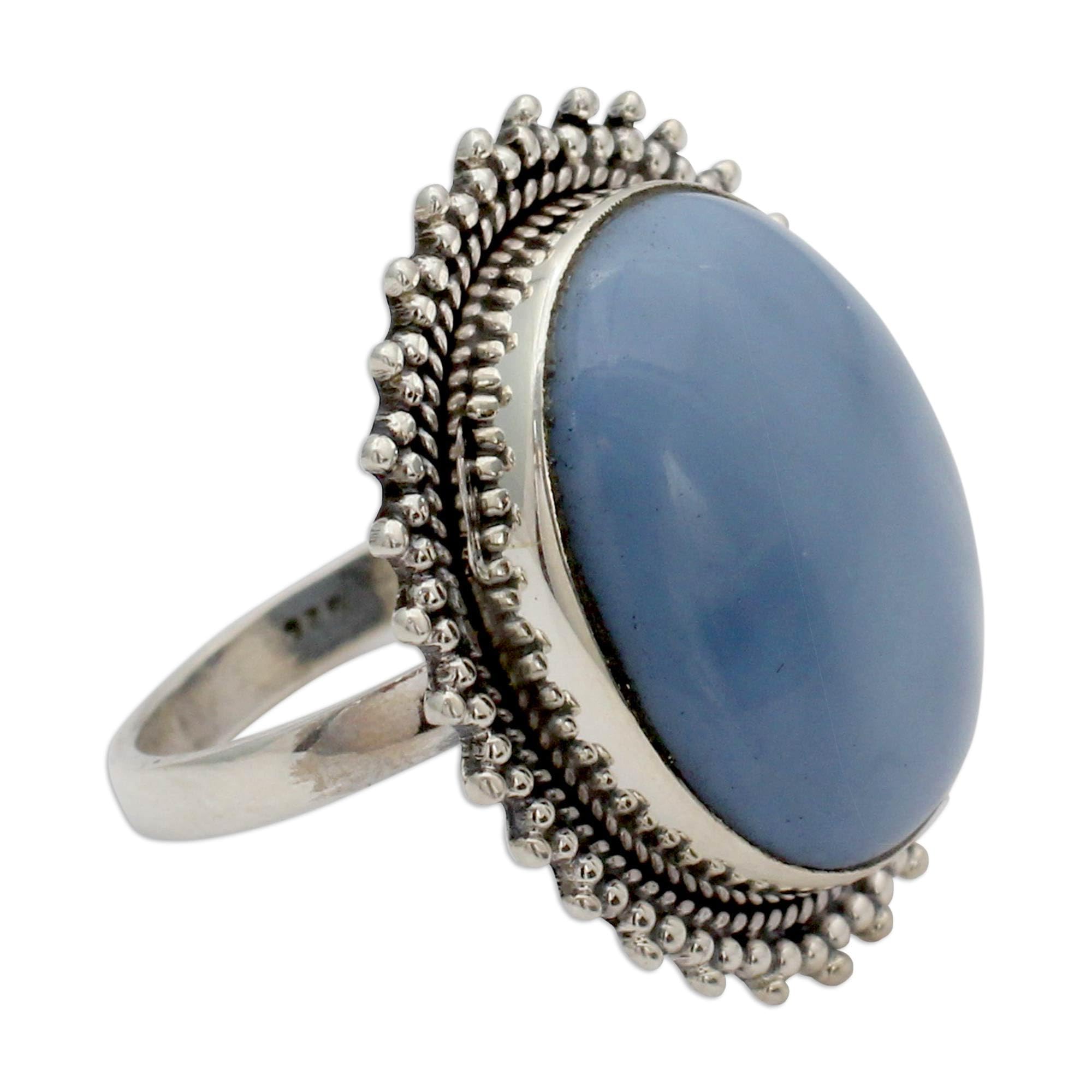 NOVICA Artisan Handmade Opal Cocktail Ring Indian Jewelry with .925 Sterling Silver Birthstone 'Blue Promise'