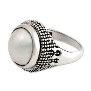 novica artisan handcrafted cultured pearl domed ring sterling silver mabe white indonesia birthstone [crownbezel 0.7 in l x 0.7 in w x 0.4 in h band width 3 mm w] ' moon mystique'