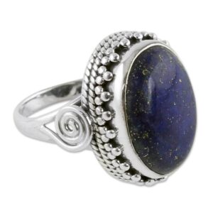 novica artisan handcrafted lapis lazuli cocktail ring sterling silver blue single stone india royal classic reflecting pond snorkel birthstone [crownbezel 0.8 in l x 0.6 in w x 0.4 in h band width 3 ]