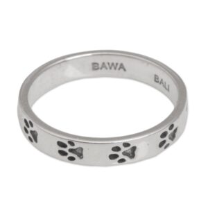 novica artisan handmade sterling silver band ring paw print motif from bali no stone indonesia animal themed modern dog [band width 4 mm w] ' paw prints'