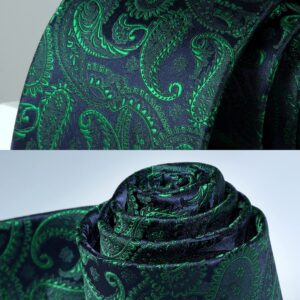 HISDERN Green Ties for Men Paisley Mens Tie Pocket Square Woven Classic Floral Tie Handkerchief Set Tuxedo Wedding Formal Necktie Emerald Forest Green