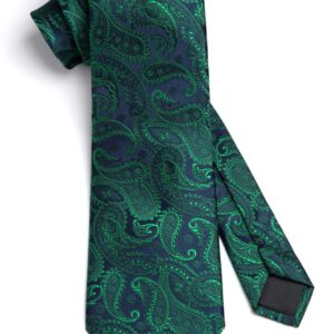 HISDERN Green Ties for Men Paisley Mens Tie Pocket Square Woven Classic Floral Tie Handkerchief Set Tuxedo Wedding Formal Necktie Emerald Forest Green