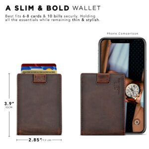 SERMAN BRANDS RFID Blocking Bifold Slim Genuine Leather Minimalist Front Pocket Wallets for Men Money Clip (Texas Brown 3.0)