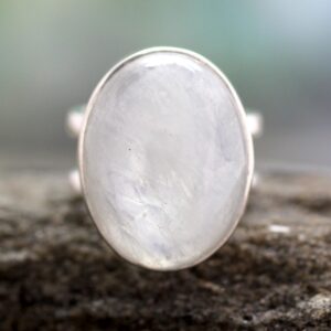 NOVICA Artisan Handmade Rainbow Moonstone Cocktail Ring Artisan Silver Jewelry Sterling Clear India [crownbezel 0.8 in L x 0.6 in W x 0.4 in H Band Width 9 mm W] ' Radiant Light'