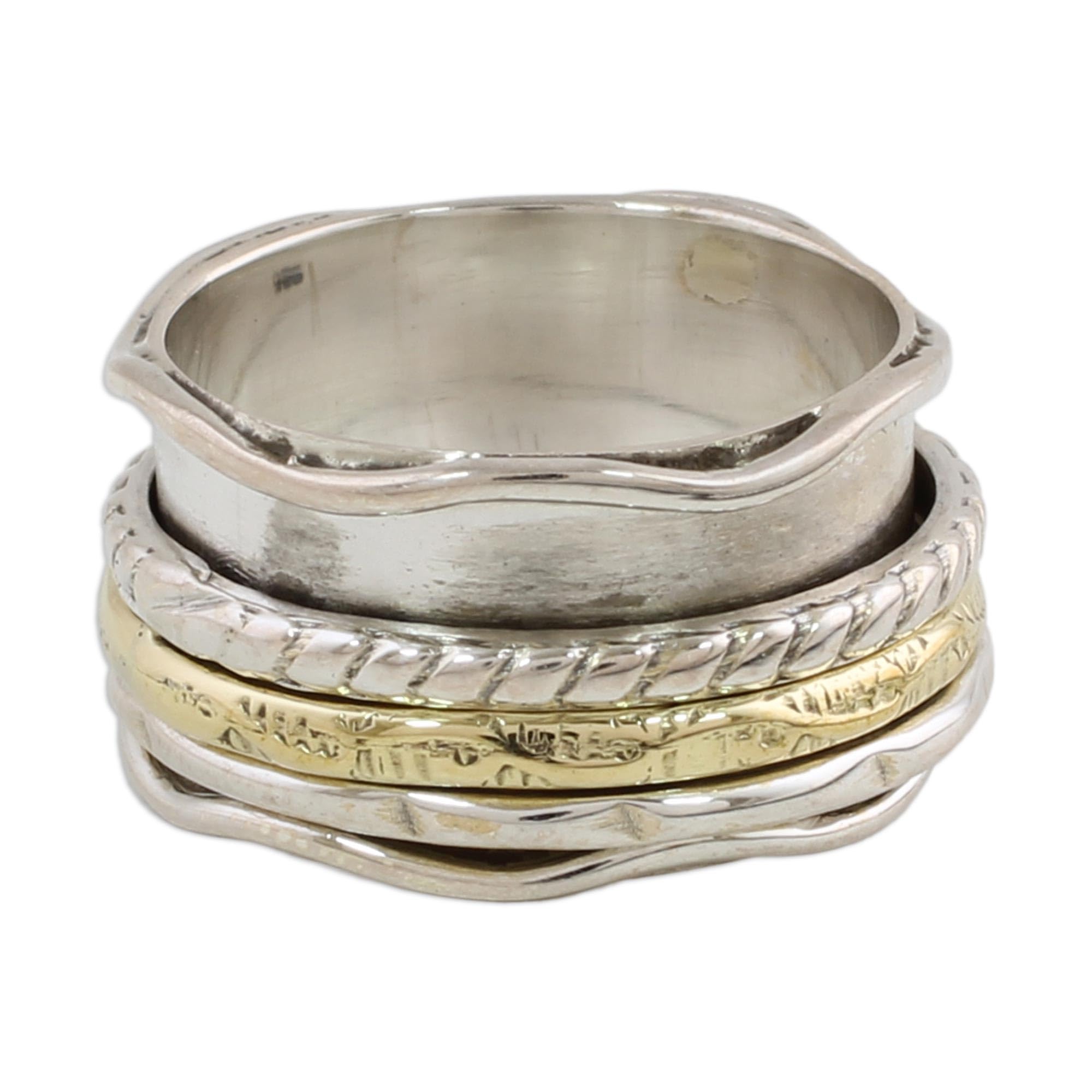 NOVICA Artisan Handcrafted Sterling Silver Meditation Spinner Ring Brass Indian No Stone [band Width 10 mm W] ' Spinning Grace'