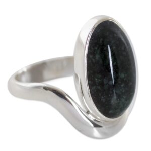 NOVICA Artisan Handmade Jade Cocktail Ring Dark Green on Sterling Silver Artisan Crafted Single Stone Guatemala Nature Modern [crownbezel 0.6 in L x 0.4 in W x 0.2 in H Band Width 3 mm W] ' Secret