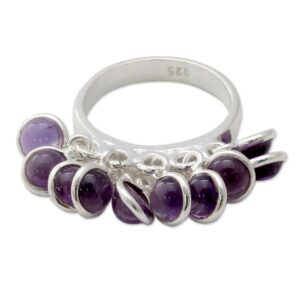 NOVICA Artisan Handmade .925 Sterling Silver Amethyst Cluster Ring India Artisan Crafted with 10 Amethysts Purple Birthstone 'Festive Style'