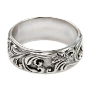 NOVICA Artisan Handmade Sterling Silver Band Ring Leaf Tree No Stone Indonesia [band Width 8 mm W] ' Flourishing Foliage'