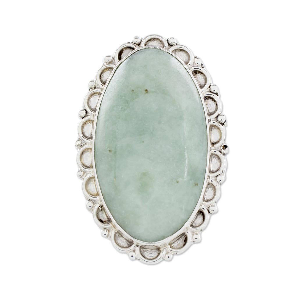 NOVICA Artisan Handmade Jade Cocktail Ring Guatemalan Crafted Light Green Silver Sterling Desert Sage Floral [crownbezel 1.3 in L x 0.9 in W x 0.3 in H Band Width 3 mm W] ' Pale Dahlia'