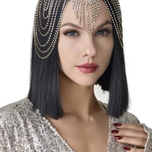 BABEYOND Vintage Style Roaring 20s Crystal Rhinestone Flapper Cap Headpiece Head Jewelry Chains (Gold)