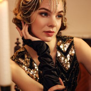 BABEYOND Vintage Style Roaring 20s Crystal Rhinestone Flapper Cap Headpiece Head Jewelry Chains (Gold)