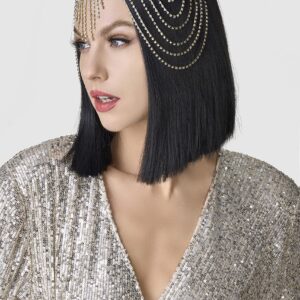 BABEYOND Vintage Style Roaring 20s Crystal Rhinestone Flapper Cap Headpiece Head Jewelry Chains (Gold)