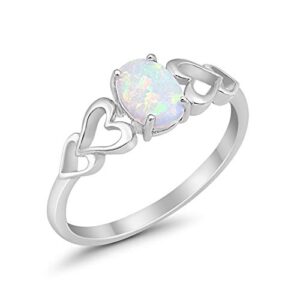 Blue Apple Co. Solitaire Promise Ring Oval Created White Opal Heart Accent 925 Sterling Silver, Size - 7