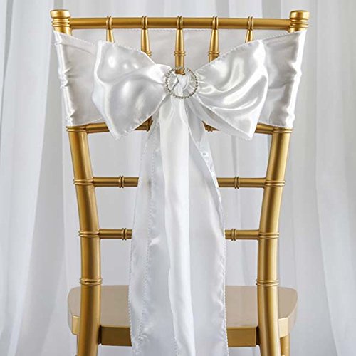 TABLECLOTHSFACTORY 5pcs White Satin Chair Sashes Tie Bows Catering Wedding Party Decorations 6 x106