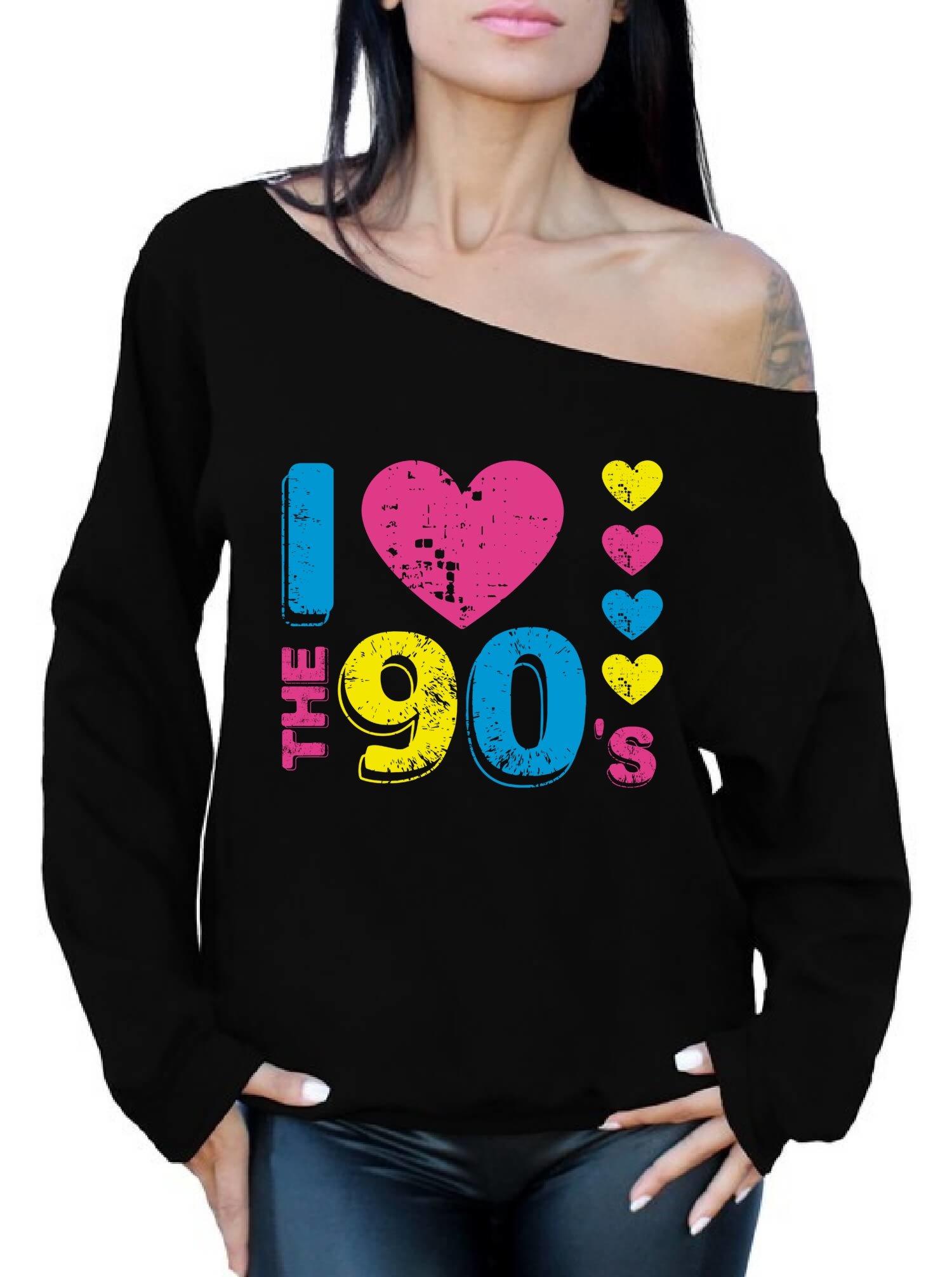 Awkward Styles Women's I Love The 90's Off The Shoulder Tops for Women Sweatshirts for 90's Fans Black 2XL