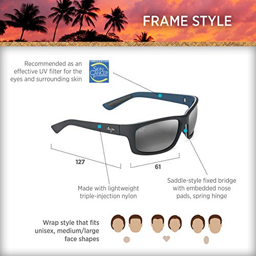 Maui Jim Men's and Women's Kanaio Coast Polarized Wrap Sunglasses, Matte Soft Black/White/Blue/Neutral Grey, Medium