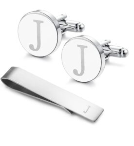 loyallook classic engraved initial cufflinks and tie clip bar set alphabet letter formal business wedding shirts j