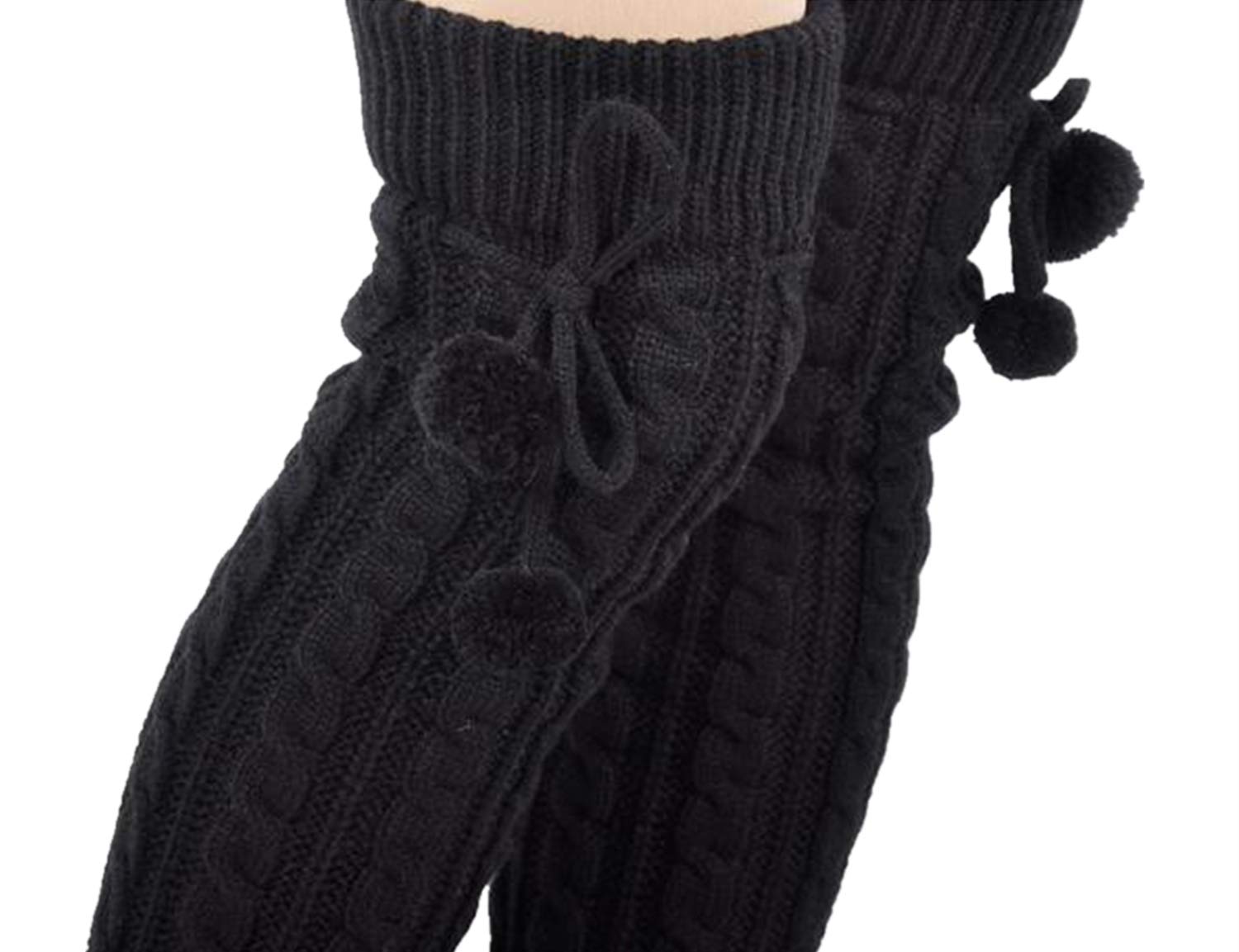 Slivery Color Women Leggings Boots Leg Warmer Knit Crochet Socks Cable Knit Long Boot Socks Legwear Pompom Leg Warmer Stocking