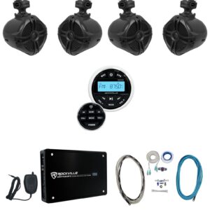 Rockville RGHR2 Marine Bluetooth Receiver+Remote+(4) 6.5" Wakeboards+4-Ch Amp