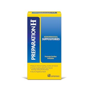 preparation h hemorrhoid symptom treatment suppositories, burning, itching and discomfort relief (48 count)